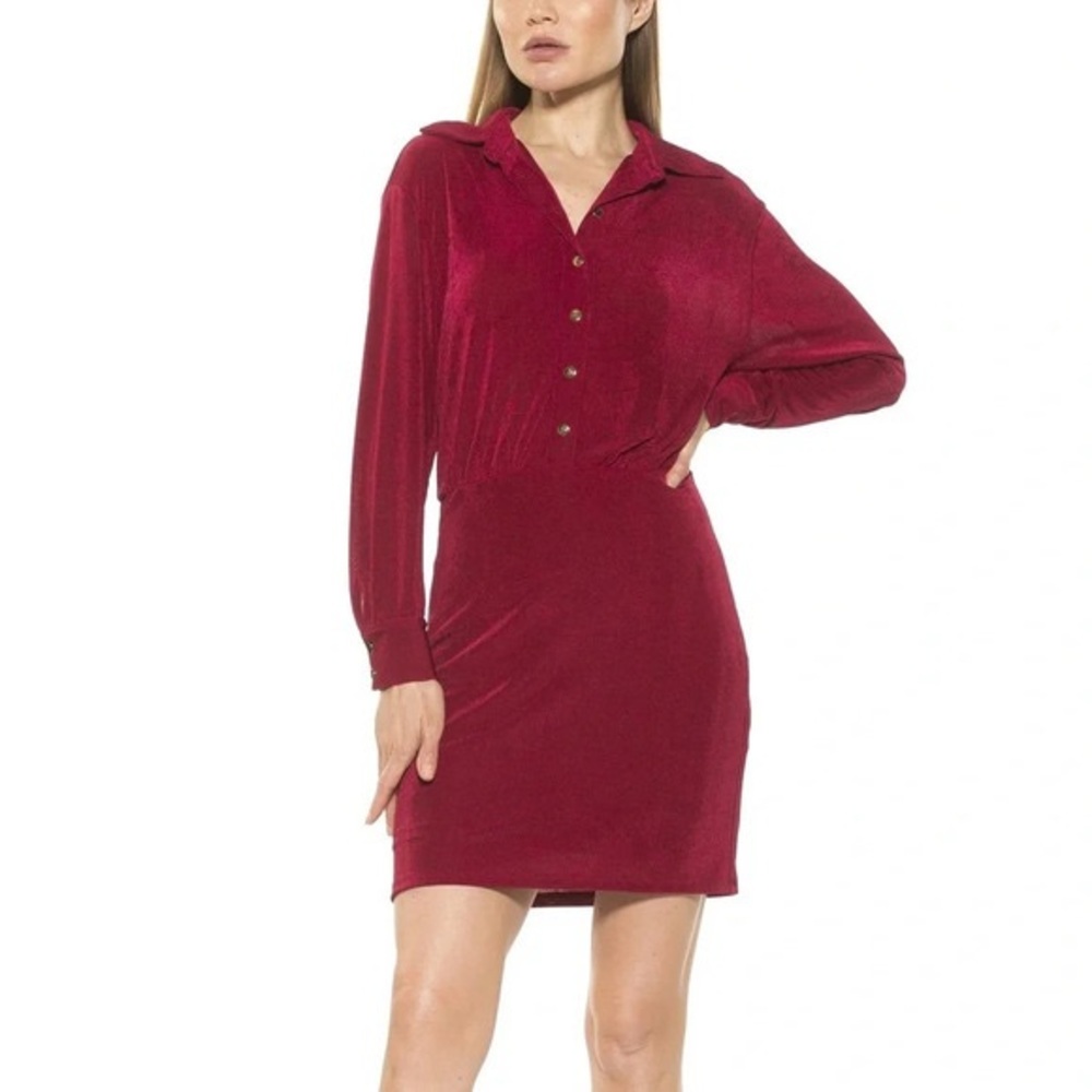 Alexia Admor NWT Burgundy Avril Mini Red Long Sleeve ShirtDress Size Large